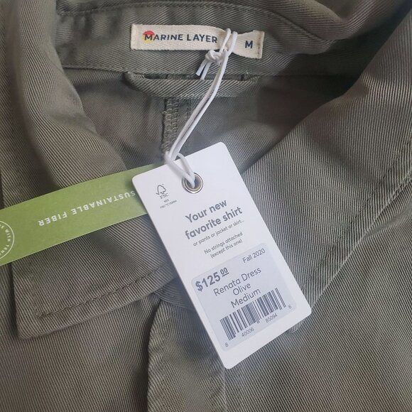 Marine Layer Renata dress Olive green sz medium button closure short sleeve new - Picture 8 of 16